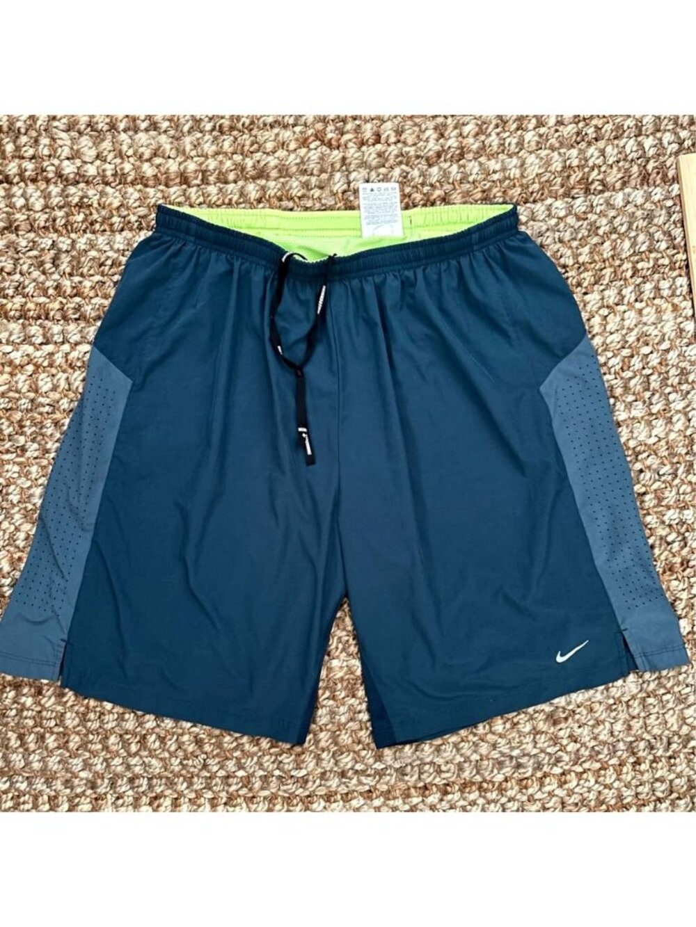 Nike 2 in 1 Running Men's Athletic Shorts Teal Blue Gray Large Men’s Drawstring